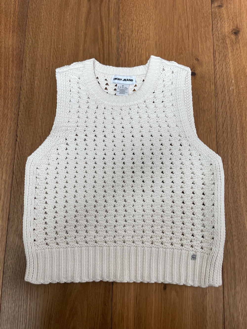 DKNY Cream Open Crochet Knit Tank Top